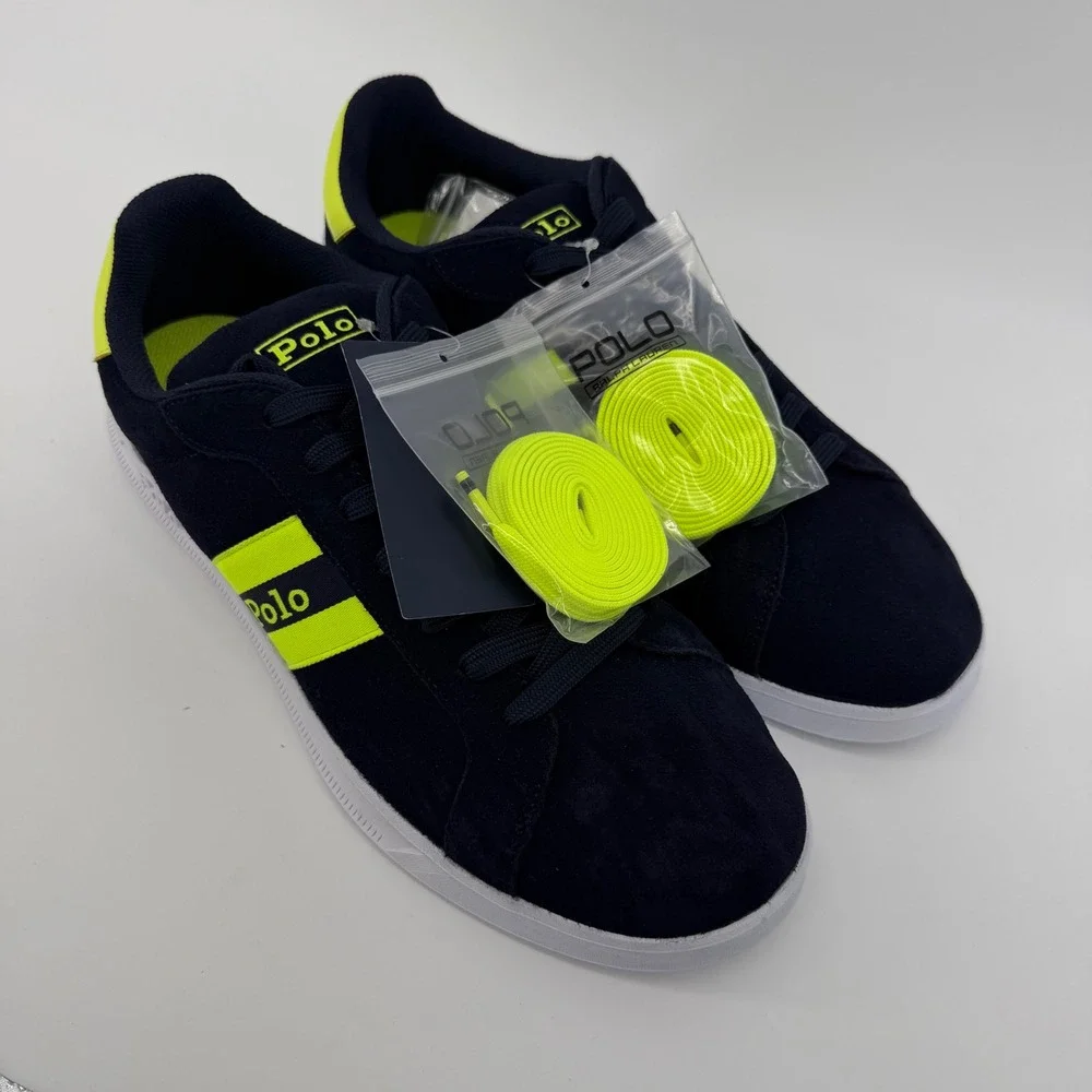NEW Polo Ralph Lauren Heritage Court II Sneakers Sz 13 Navy Yellow Suede Low Top